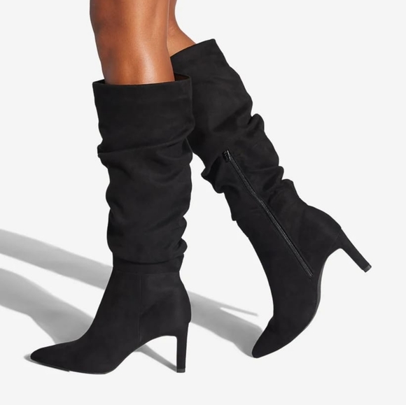 Shoe Dazzle Shoes - #NWT-SIZE 9 SLOUCH STILLETTO BLACK FAUX SUEDE BOOTS